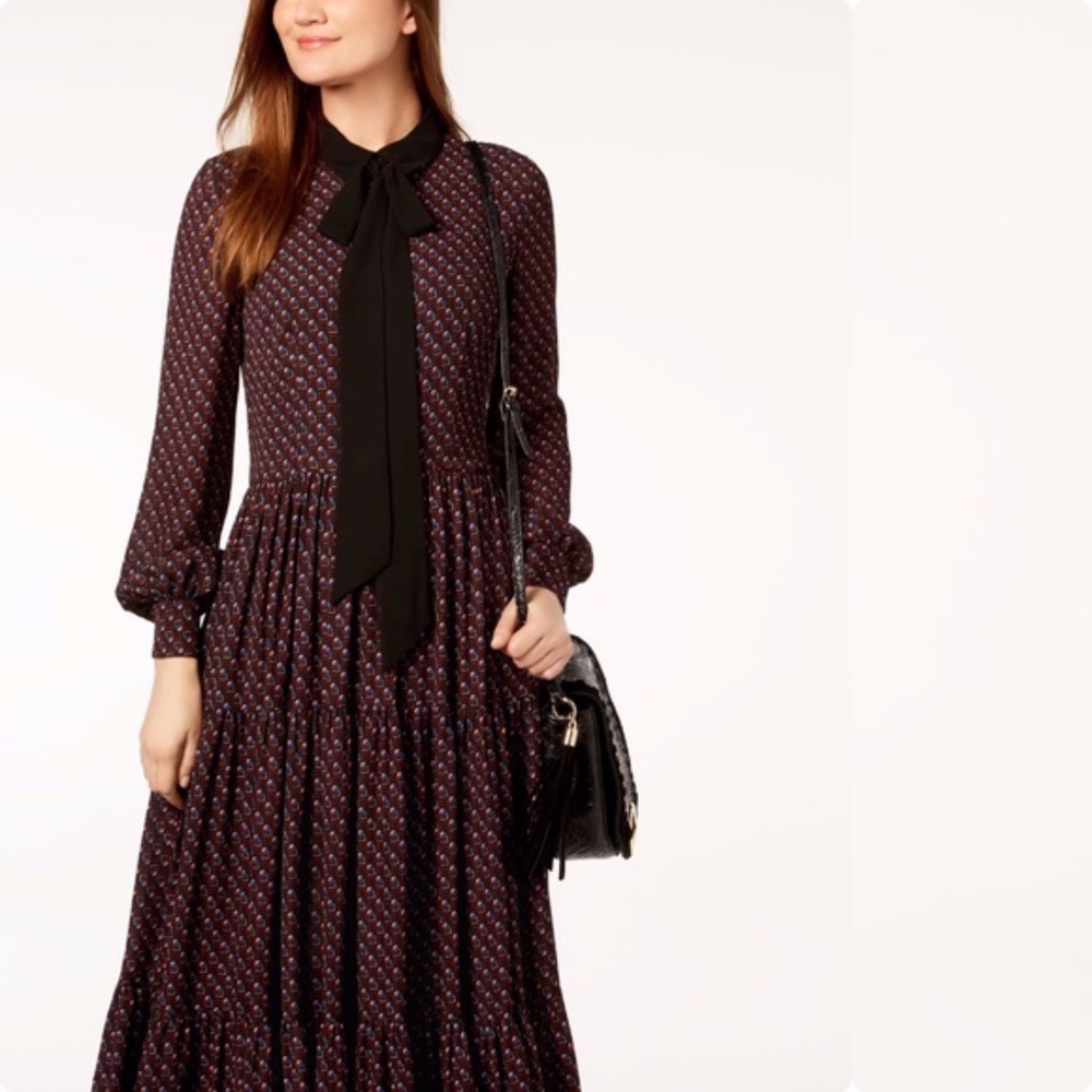 Avec Les Filles Maxi Dress Multi Printed Tie-Neck